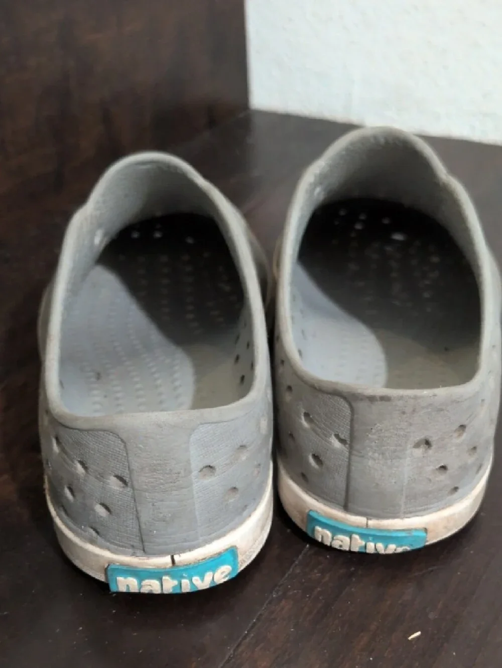 Native Perforated Slip-On Shoes in Light Gray and White